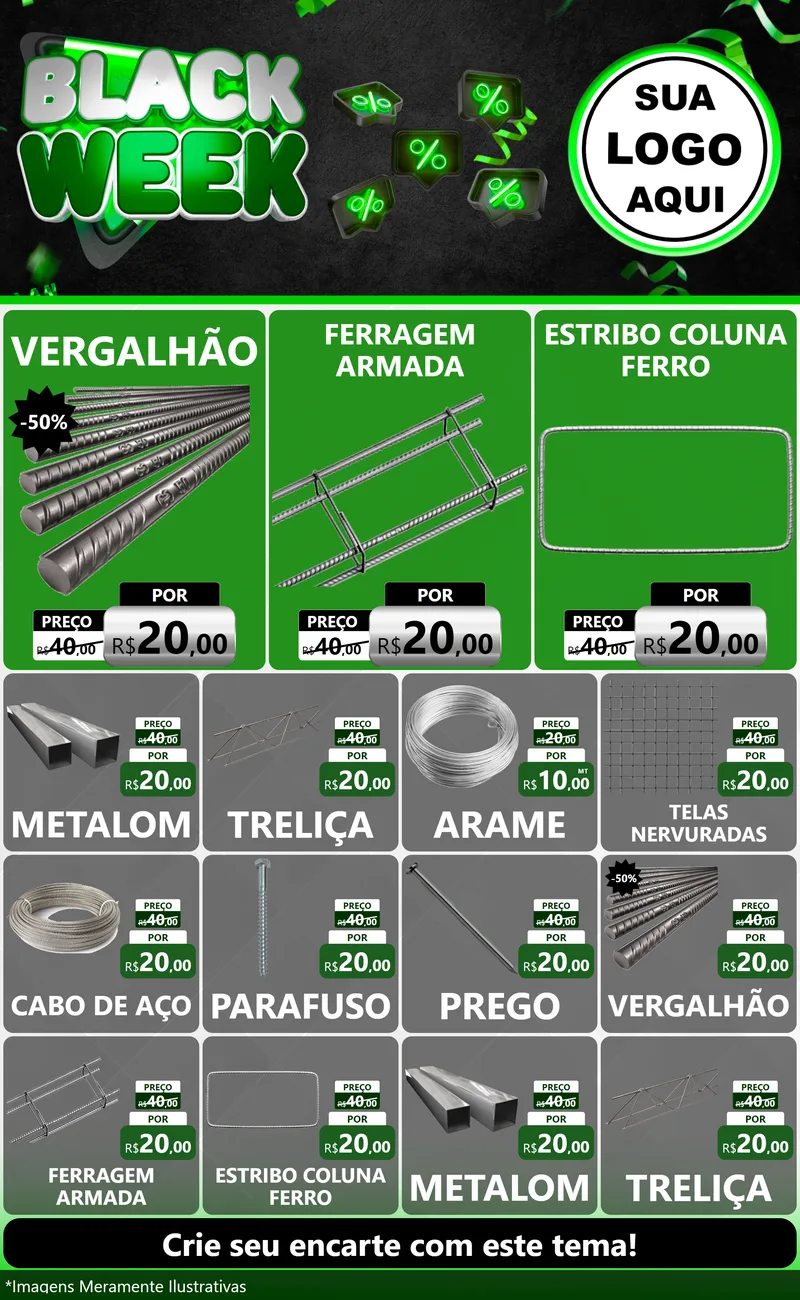 Modelo de Encarte para Encarte Grande com o tema Black Week para Ferragens