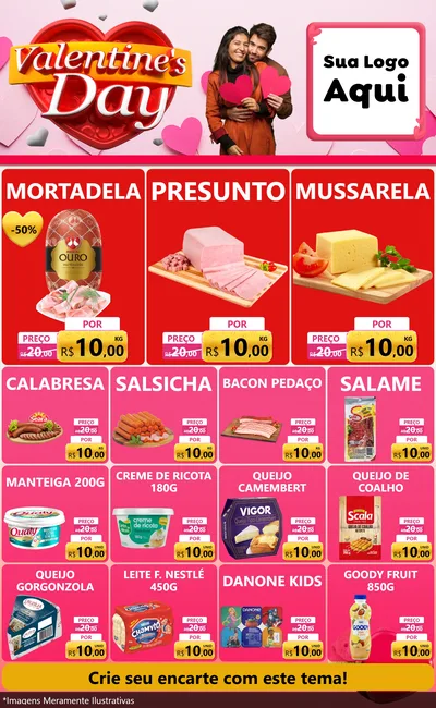 Modelo de Encarte para Encarte Grande com o tema Valentine's Day para Frios e Laticínios