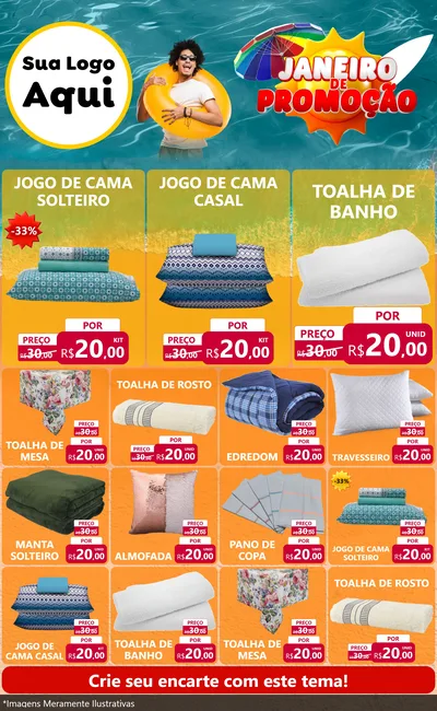 Modelo de Encarte para Encarte Grande com o tema Janeiro de Promoção para Cama, Mesa e Banho