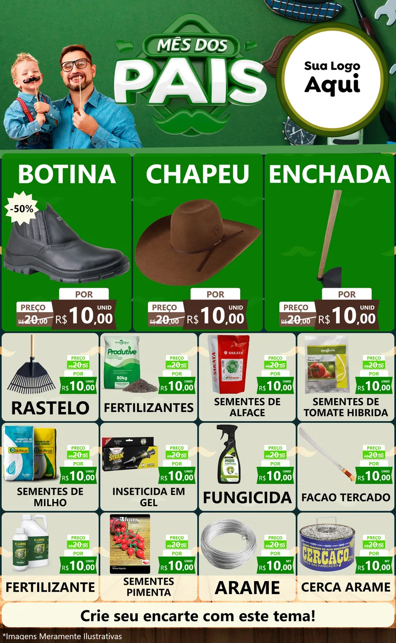 Modelo de Encarte para Encarte Grande com o tema Mês dos Pais para Agropecuária