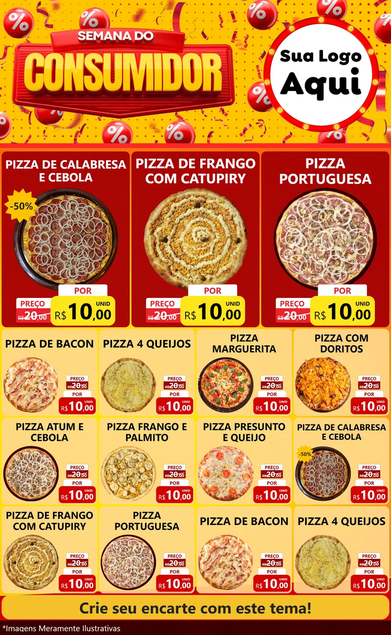 Modelo de Encarte para Encarte Grande com o tema Semana do Consumidor para Pizzaria