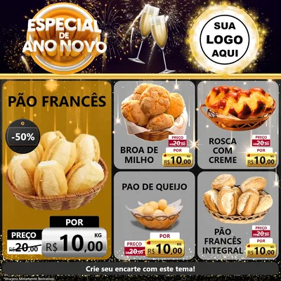 Modelo de Rede Social para Feed Facebook com o tema Especial de Ano Novo para Padaria