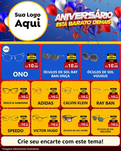 Modelo de Rede Social para Feed Instagram com o tema Aniversário para Óticas