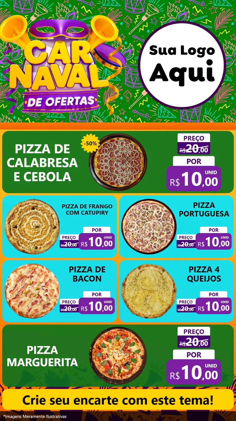 Modelo de TV para TV Vertical com o tema Carnaval de Ofertas para Pizzaria