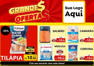 Modelo de Encarte para Encarte A4 Horizontal com o tema Grandes Ofertas para Peixaria