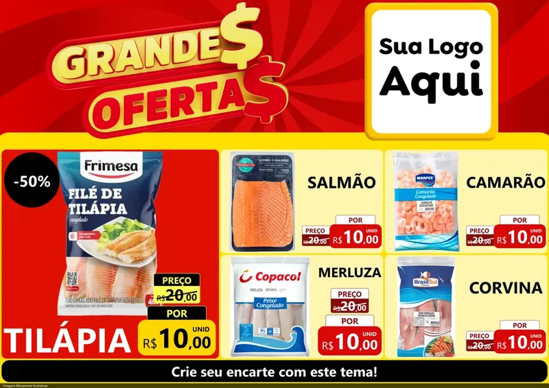 Modelo de Encarte para Encarte A4 Horizontal com o tema Grandes Ofertas para Peixaria