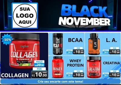 Modelo de Encarte para Encarte A4 Horizontal com o tema Black November para Suplementos alimentares