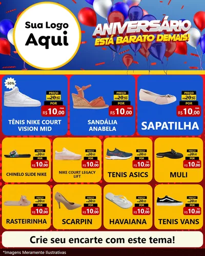 Modelo de Rede Social para Feed Instagram com o tema Aniversário para Calçados
