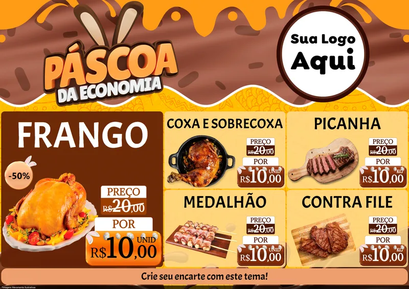Modelo de Encarte para Encarte A4 Horizontal com o tema Páscoa da Economia para Assados