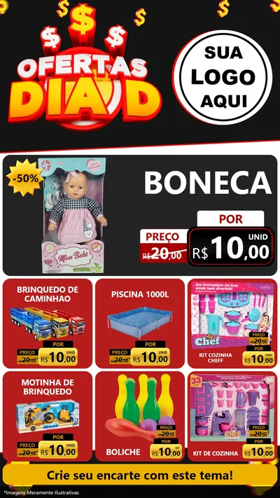 Modelo de Rede Social para Stories com o tema Ofertas Dia D para Brinquedos