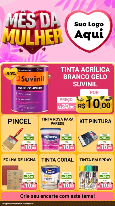 Modelo de Rede Social para Stories com o tema Mês da Mulher para Tintas e Ferramentas