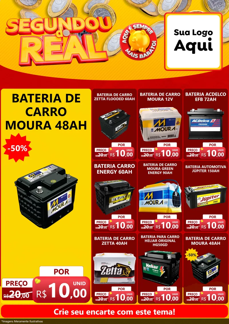 Modelo de Encarte para Encarte A4 Vertical com o tema Segundou do Real para Baterias Elétricas