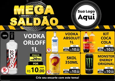 Modelo de Encarte para Encarte A4 Horizontal com o tema Mega Saldão para Distribuidora de bebidas