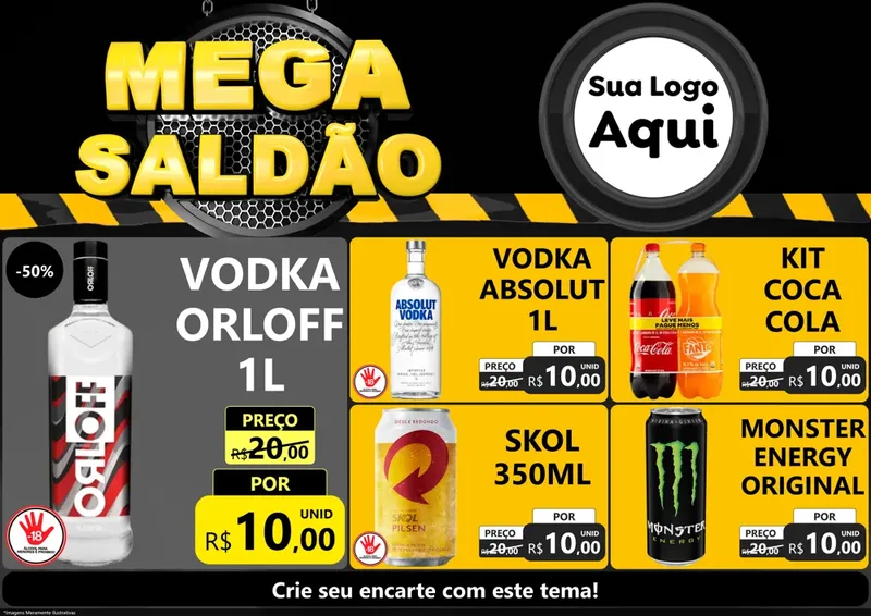 Modelo de Encarte para Encarte A4 Horizontal com o tema Mega Saldão para Distribuidora de bebidas
