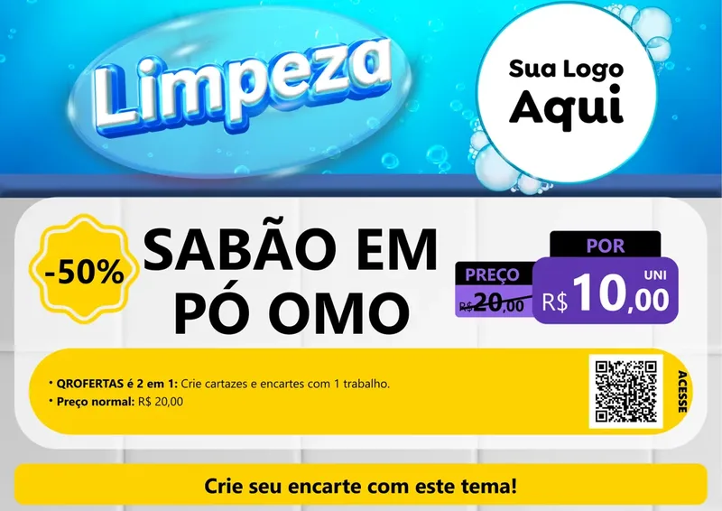 Modelo de Cartaz para Cartaz A4 Horizontal com o tema Limpeza para Produtos de Limpeza