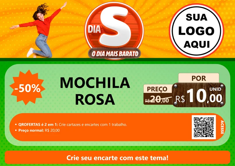 Modelo de Cartaz para Cartaz A4 Horizontal com o tema Dia S - O Dia Mais Barato para Papelaria