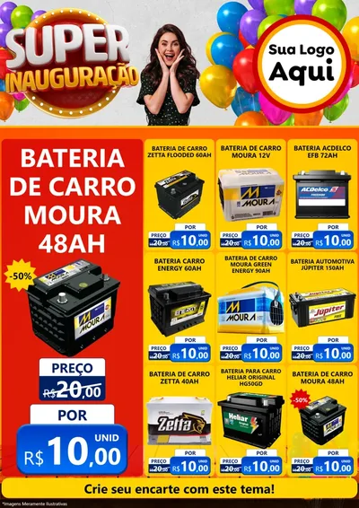 Modelo de Encarte para Encarte A4 Vertical com o tema Super Inauguração para Baterias Elétricas