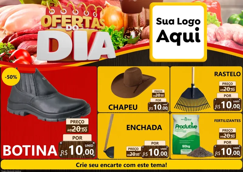 Modelo de Encarte para Encarte A4 Horizontal com o tema Ofertas do Dia para Agropecuária