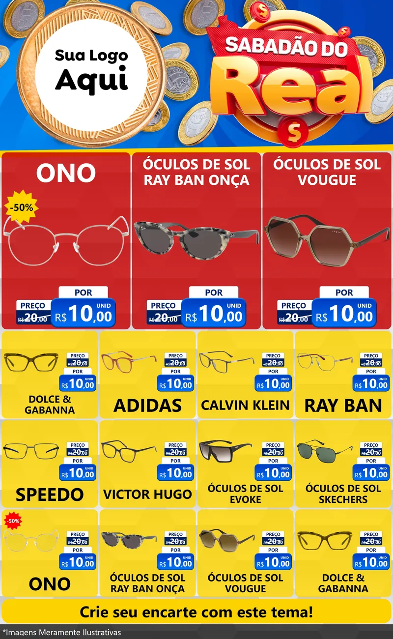 Modelo de Encarte para Encarte Grande com o tema Sabadão do Real para Óticas