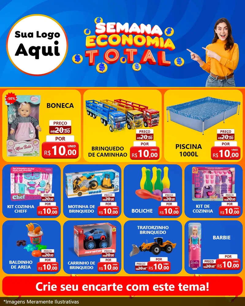 Modelo de Rede Social para Feed Instagram com o tema Semana Economia Total para Brinquedos