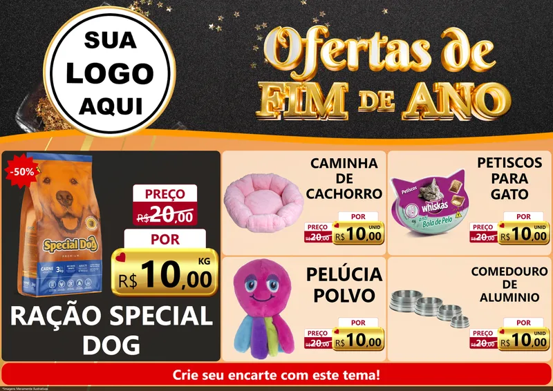 Modelo de Encarte para Encarte A4 Horizontal com o tema Ofertas de Fim de Ano para Pet Shop