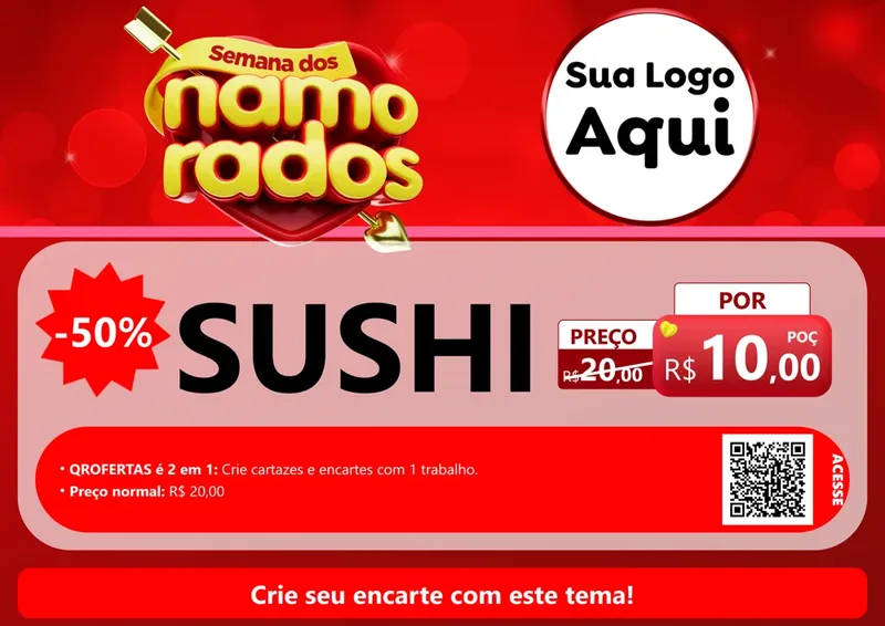 Modelo de Cartaz para Cartaz A4 Horizontal com o tema Semana dos namorados para Comida japonesa