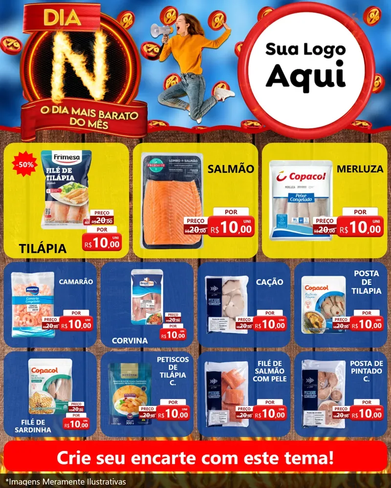 Modelo de Rede Social para Feed Instagram com o tema Dia N - O Dia Mais Barato Do Mês para Peixaria