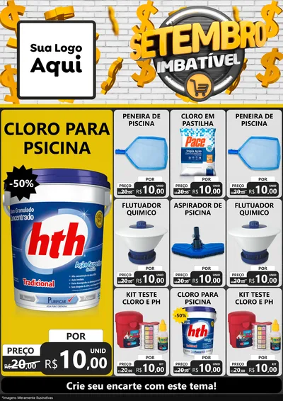 Modelo de Encarte para Encarte A4 Vertical com o tema Setembro Imbatível para Produtos para Piscina