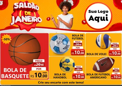 Modelo de Encarte para Encarte A4 Horizontal com o tema Saldão de Janeiro para Artigos Esportivos