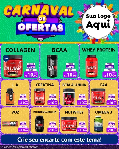 Modelo de Rede Social para Feed Instagram com o tema Carnaval de Ofertas para Suplementos alimentares
