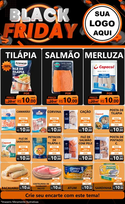 Modelo de Encarte para Encarte Grande com o tema Black Friday para Peixaria