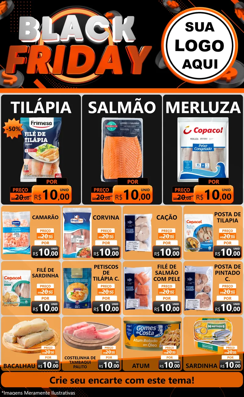 Modelo de Encarte para Encarte Grande com o tema Black Friday para Peixaria