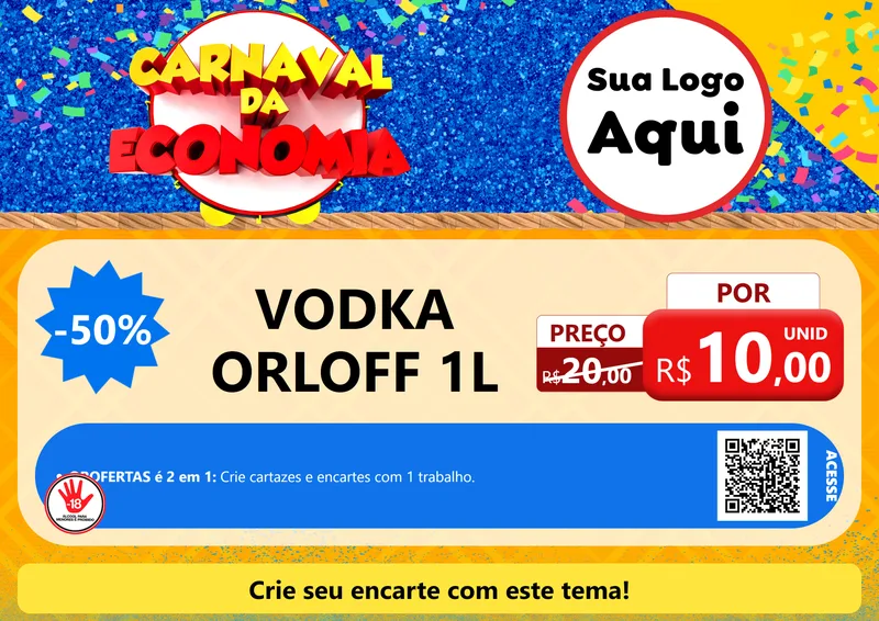 Modelo de Cartaz para Cartaz A4 Horizontal com o tema Carnaval da Economia para Distribuidora de bebidas