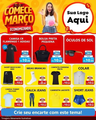 Modelo de Rede Social para Feed Instagram com o tema Comece Março Economizando para Roupas e acessórios