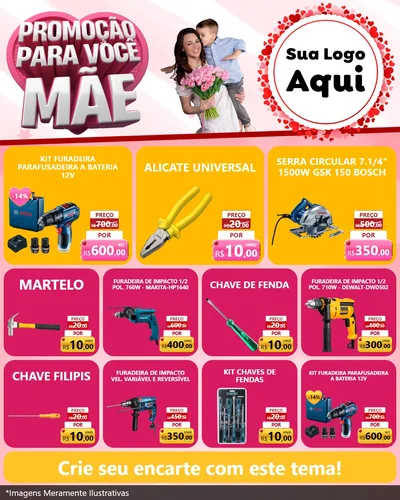 Modelo de Rede Social para Feed Instagram com o tema Promoção Para Você Mãe para Maquinas e Ferramentas