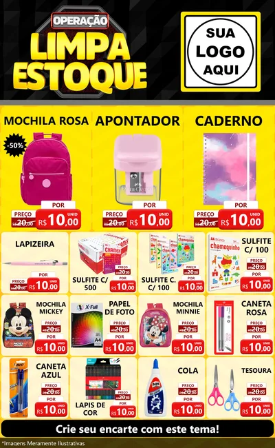 Modelo de Encarte para Encarte Grande com o tema Operação Limpa Estoque para Papelaria