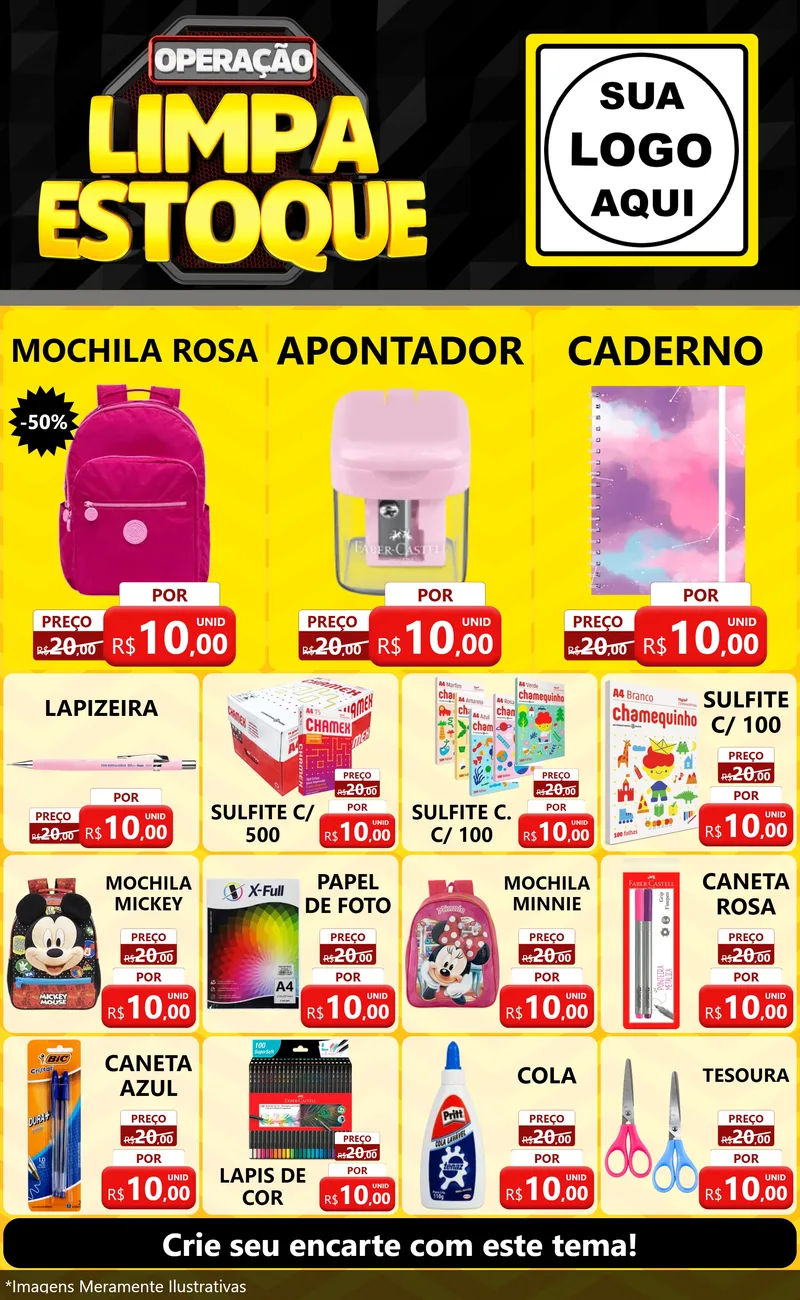 Modelo de Encarte para Encarte Grande com o tema Operação Limpa Estoque para Papelaria