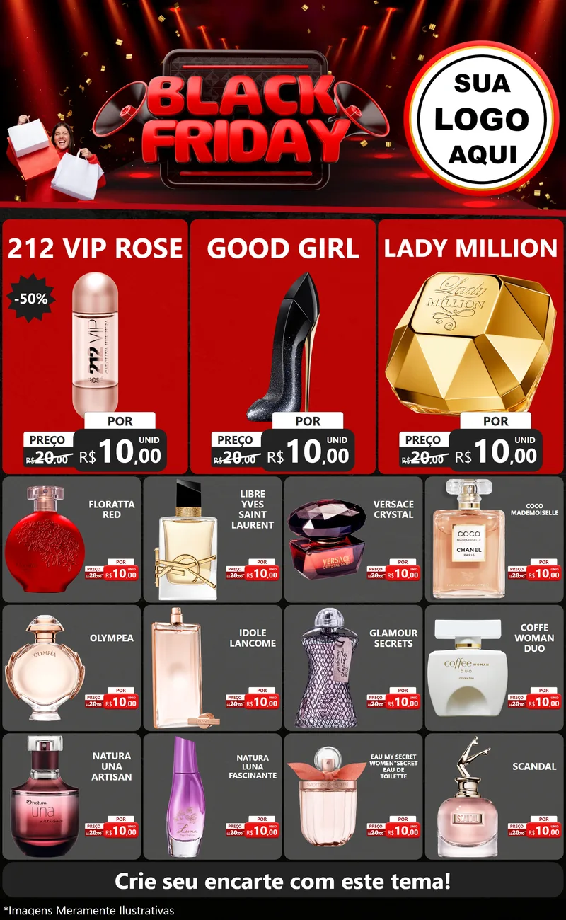 Modelo de Encarte para Encarte Grande com o tema Black Friday para Perfumes