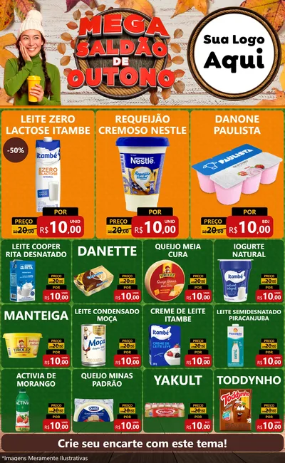 Modelo de Encarte para Encarte Grande com o tema Mega Saldão de Outono para Frios e Laticínios