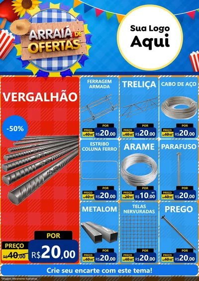 Modelo de Encarte para Encarte A4 Vertical com o tema Arraiá de Ofertas para Ferragens