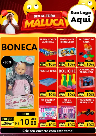 Modelo de Encarte para Encarte A4 Vertical com o tema Sexta-feira Maluca para Brinquedos