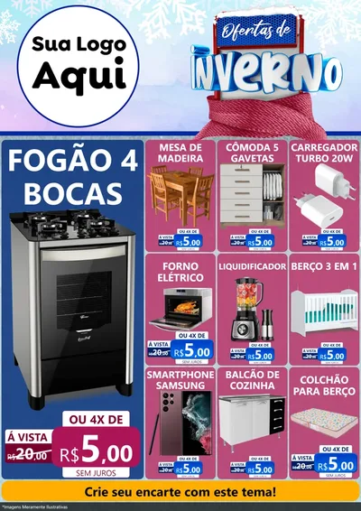 Modelo de Encarte para Encarte A4 Vertical com o tema Ofertas de Inverno para Móveis e Eletro
