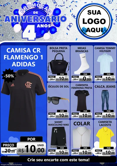 Modelo de Encarte para Encarte A4 Vertical com o tema Promoção de Aniversário - 4 Anos para Roupas e acessórios