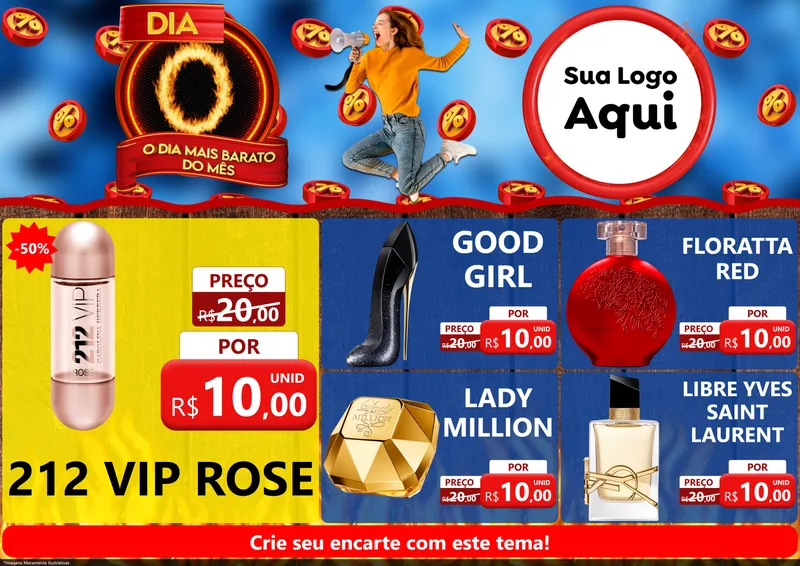 Modelo de Encarte para Encarte A4 Horizontal com o tema Dia O - O Dia Mais Barato Do Mês para Perfumes