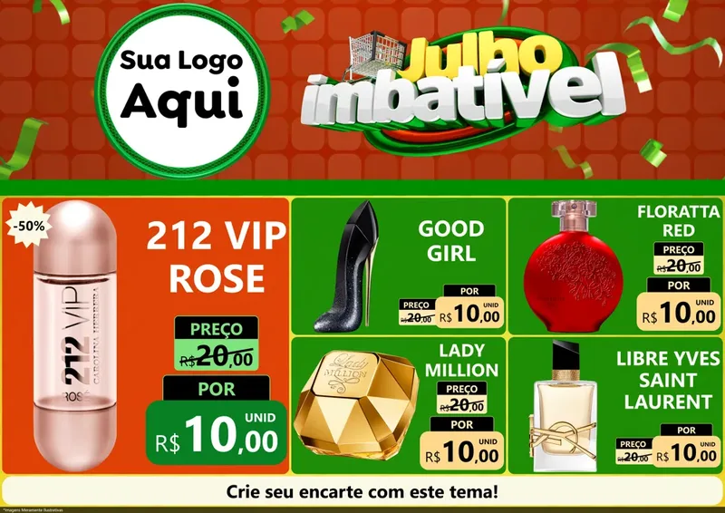 Modelo de Encarte para Encarte A4 Horizontal com o tema Julho Imbatível para Perfumes