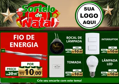 Modelo de Encarte para Encarte A4 Horizontal com o tema Sorteio de Natal para Materiais Elétricos