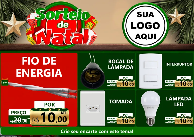 Modelo de Encarte para Encarte A4 Horizontal com o tema Sorteio de Natal para Materiais Elétricos
