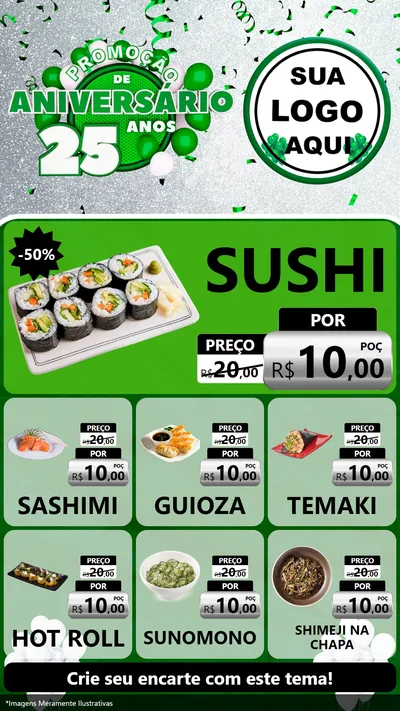 Modelo de Rede Social para Stories com o tema Promoção de Aniversário - 25 Anos para Comida japonesa