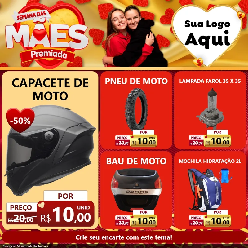 Modelo de Rede Social para Feed Facebook com o tema Semana das Mães Premiada para Moto peças