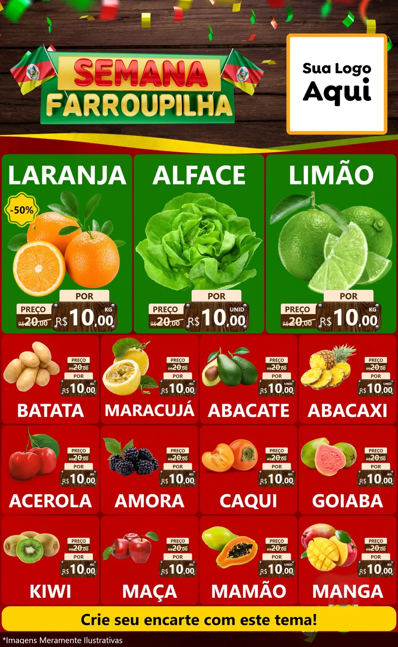 Modelo de Encarte para Encarte Grande com o tema Semana Farroupilha para Hortifrúti